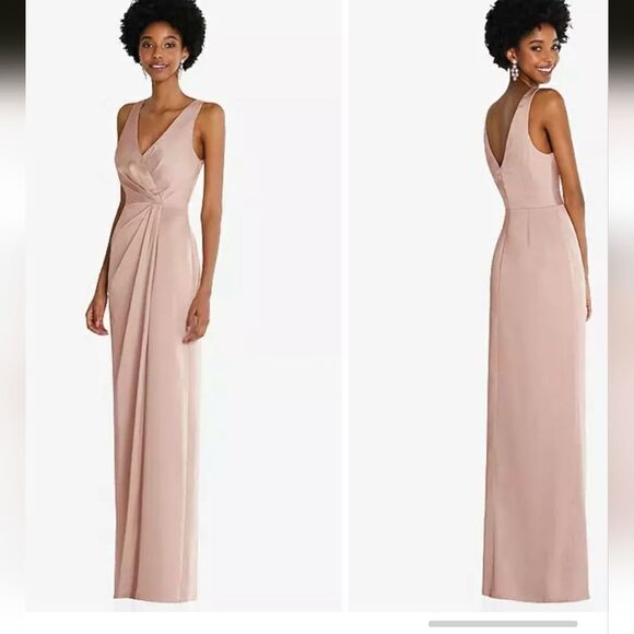 NWOT After Six Whisper Satin Maxi Dress Draped Tulip Gown Toasted Sugar Pink 14 - Picture 14 of 15